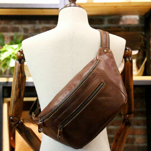Genuine Leather Men's One-shoulder Mobile Phone Waist Bag Large Capacity Travel