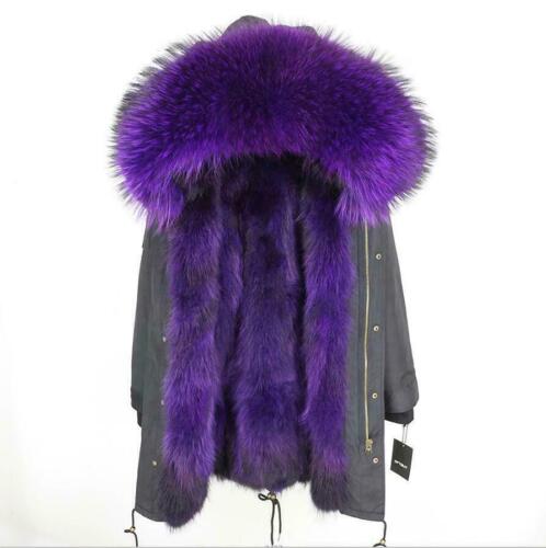 Womens Large Fur Jacket Real Raccoon Fur Collar & Lined Coat Winter Parka Warmth