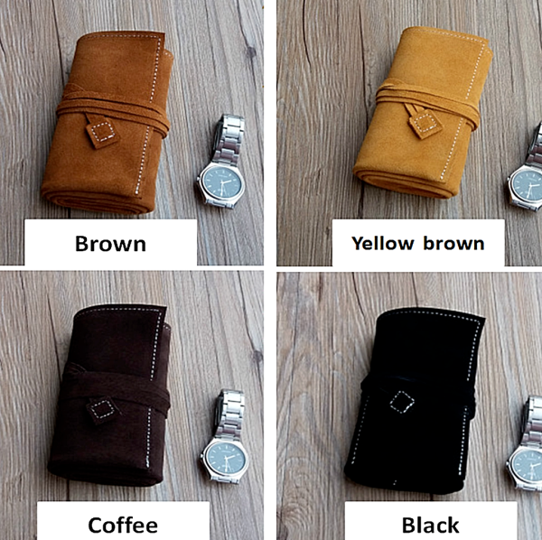 Vintage Unisex Soft Genuine Leather Travel Watch Roll Case organiser 3 pouch bag