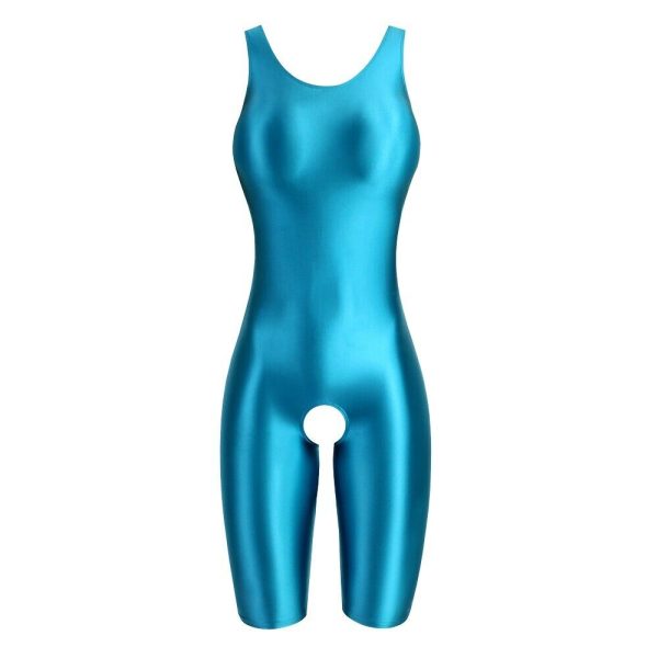 3XL Women Sexy Leggings Overalls Shiny Jumpsuits One-piece Leotard Peacock Blue
