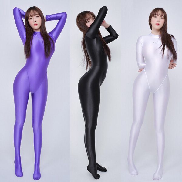 LEOHEX Zentai Women Sexy Jumpsuits Shiny Leggings Suit One-piece Leotard Overall