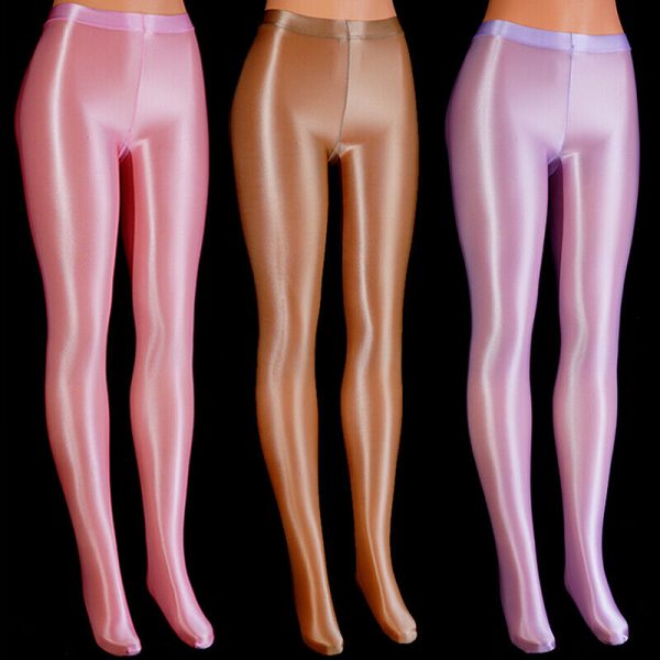 Women Sexy Glossy Shiny Semi-Sheer Leggings Yoga Thin Jeggings Jogger Clubwear