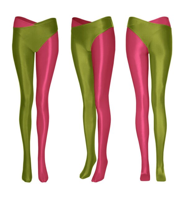 2021 Womens Sexy Cross Two-color Split Leg Gloss Nylon High waist Leggings M-3XL
