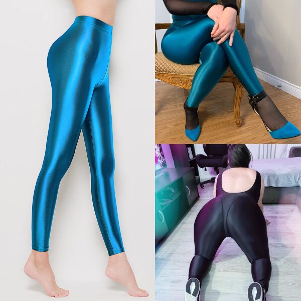 LEOHEX Women's Leggings Nylon Satin Glossy Shiny Comfort Stockings Fitness M-2XL