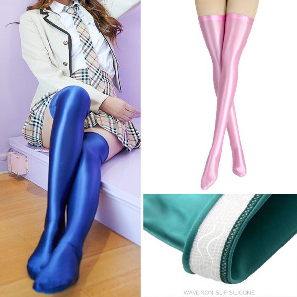 Women Glossy Sexy Thigh-Highs Stockings Nylon Spandex Stretch Shiny Opaque Socks