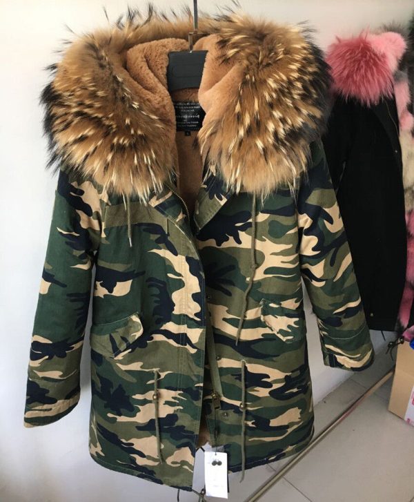 2019 Women Real Big Raccoon/Fox Fur Collar Hooded Coat Winter Jacket Warm Parka