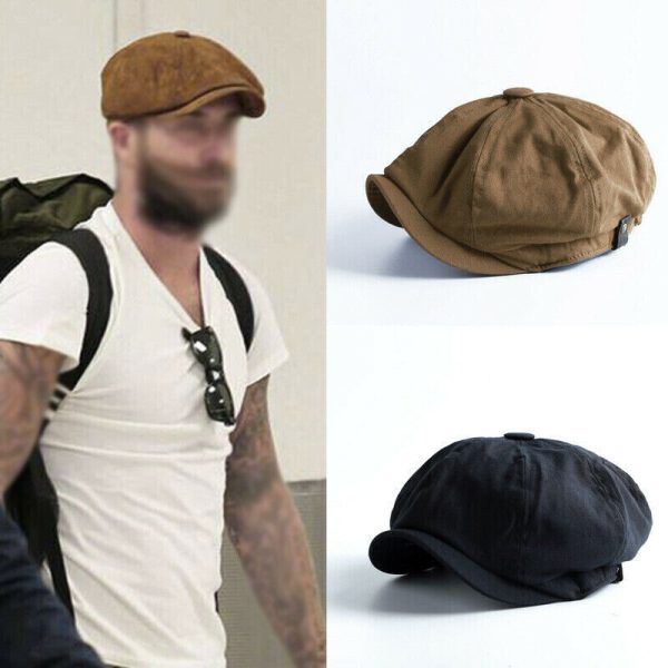 Men Canvas Cotton Retro newsboy Cap Hip Hats  Flaps Octagonal painter beret