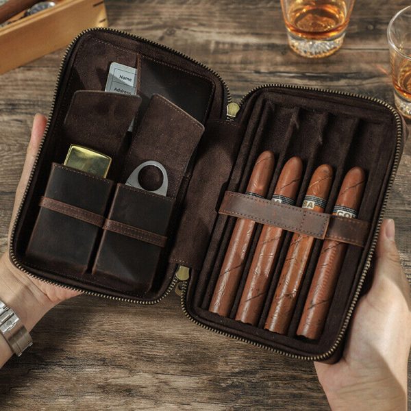 Genuine Leather Cases Cigar Holders Pocket Humidor Travel Cigar Accessories Bags