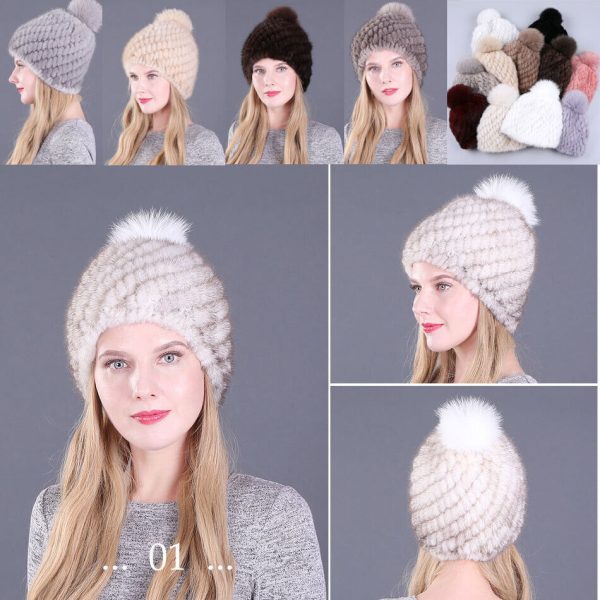 2020 Women Real Mink Knitted Fur Hat Winter Caps Thick Warm Beanies Fox Fur Gift