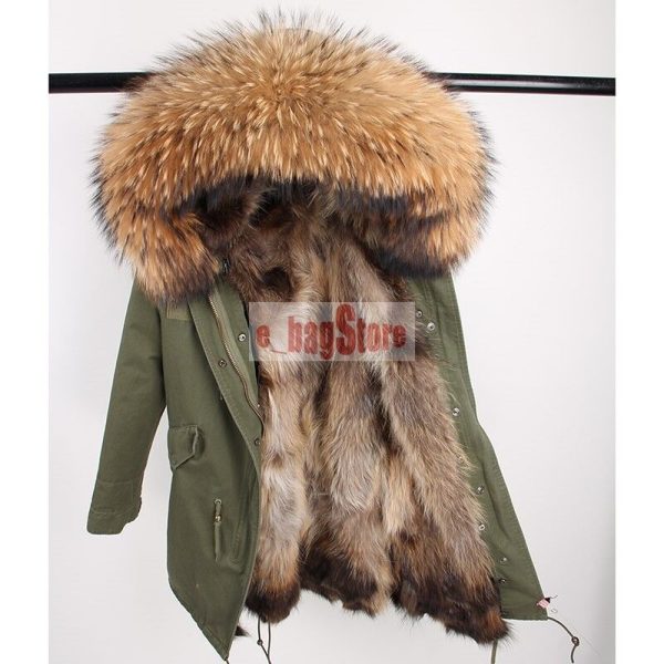 2020 Women's Real Raccoon Fur Collar & Lined Coat Long Hooded Parka Warm Jackets