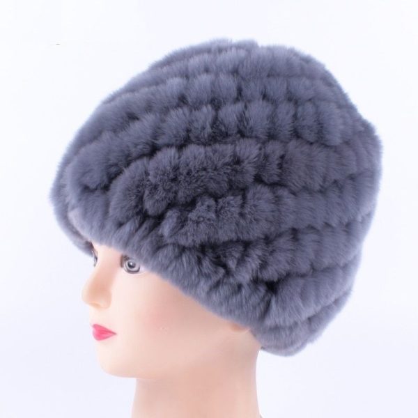 Winter Beanie Real Rabbit Fur Russian Hat Knitted Cap Warm Skulls Women Fashion