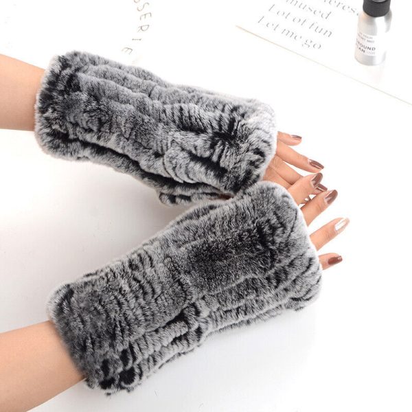 Women Real Rex Rabbit Fur Gloves Mittens Winter Fingerless Wrist Warmer Elastic