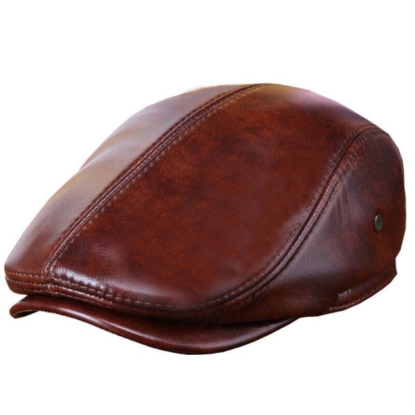 Men's Real Leather Winter Warm Ear Flap Army beret Peaked cap Newsboy Hats Caps
