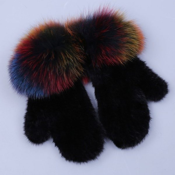 Real Mink Fur Winter Gloves Fashion Multicolor Fox Fur Patchwork Mitten Elastic