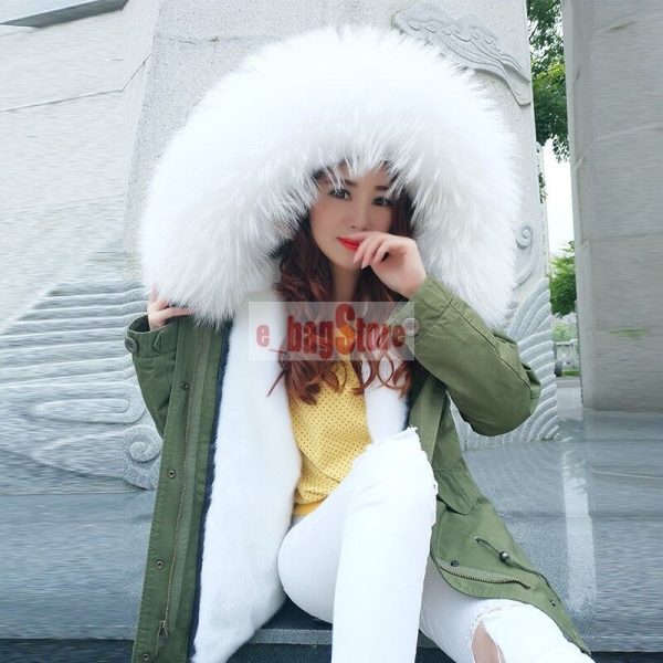 2021 New Women Large Real Raccoon/Fox Collar Hooded Coat Short Warm Jacket Parka