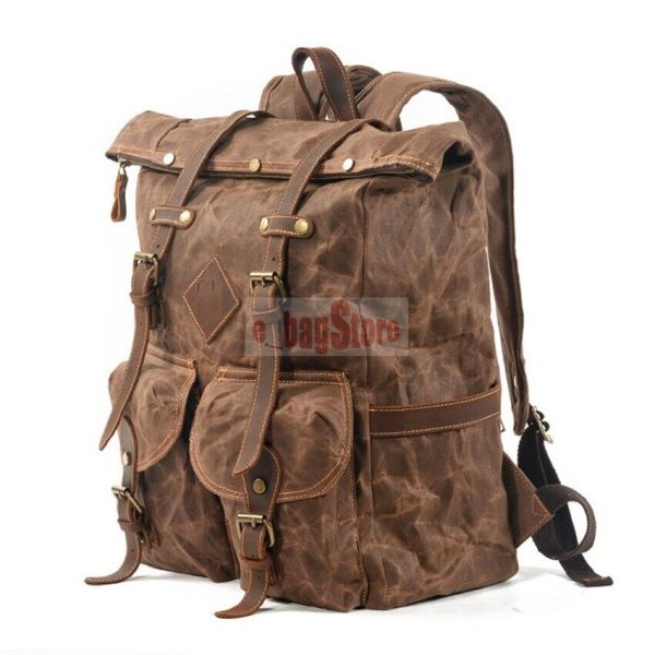 Vintage Men Water Resistant Backpack Canvas Genuine Leather School Book Bag Big