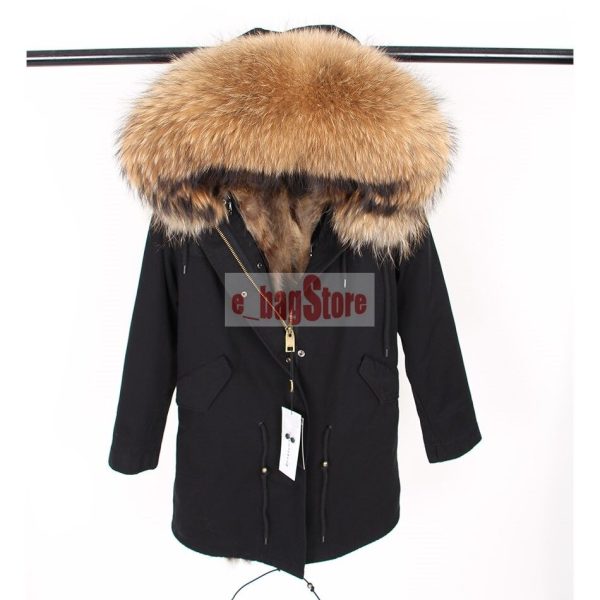 2021 Women's Coat Real Raccoon Fur Collar & Lined Long Hooded Parka Warm Jacket
